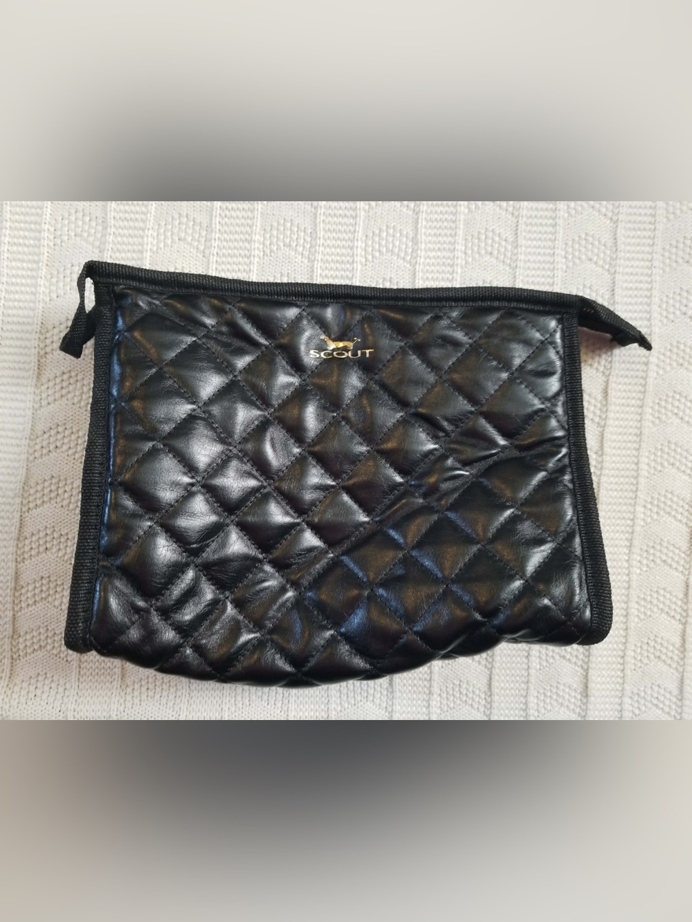 Scout Quilted Black Toiletry Pouch with Gold Logo